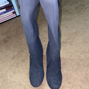 Knee high dark grey suede boots